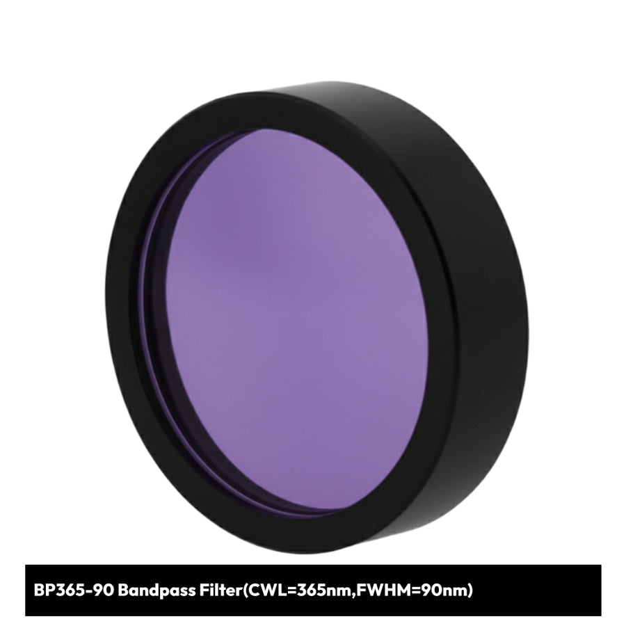 Purple bandpass filter with black rim on a white background