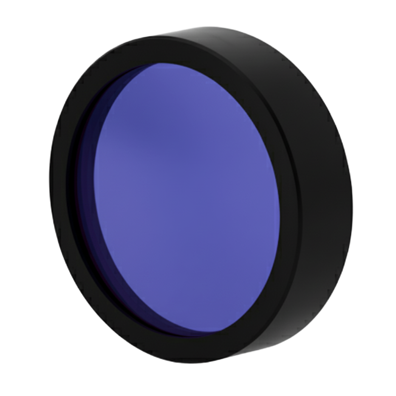 Blue filter with black rim on a white background