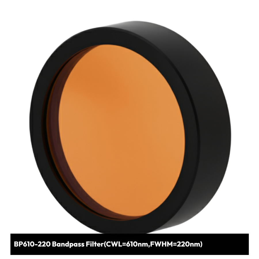 Orange bandpass filter with black frame on a white background
