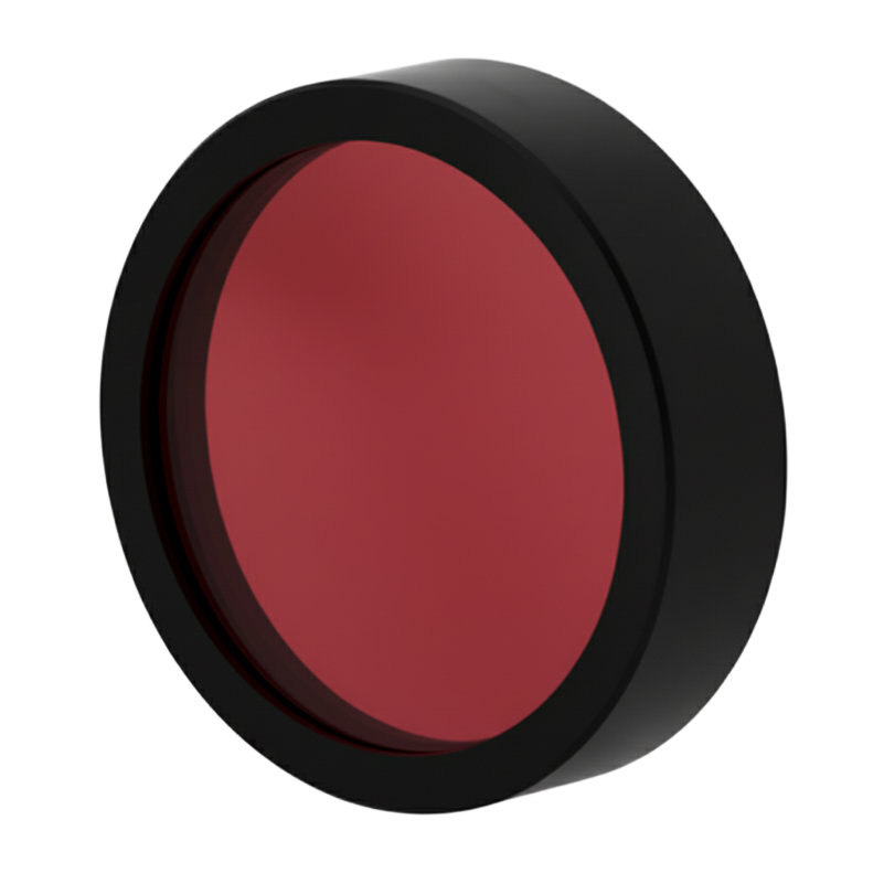 Round red object with black rim on a white background