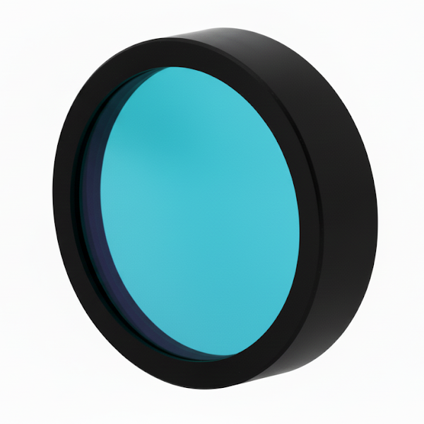 Teal filter with black rim on a white background