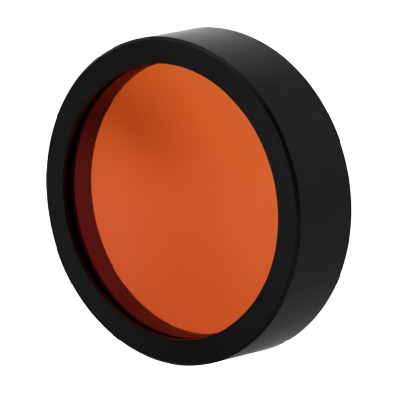 Round orange object with black rim on a white background