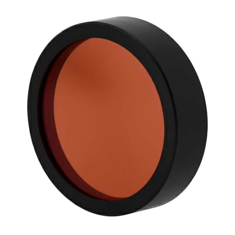 Round makeup compact with brown shade and black rim on a white background