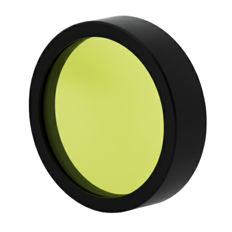 Round green filter with black frame on a white background