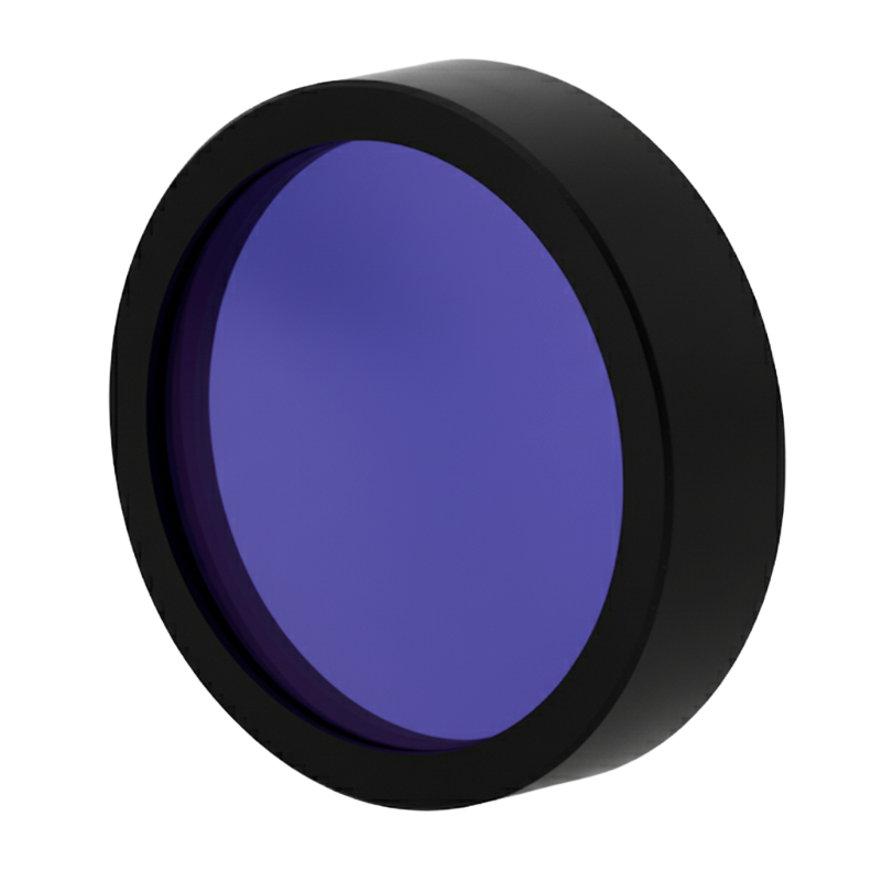 Blue lens filter with black frame on a white background