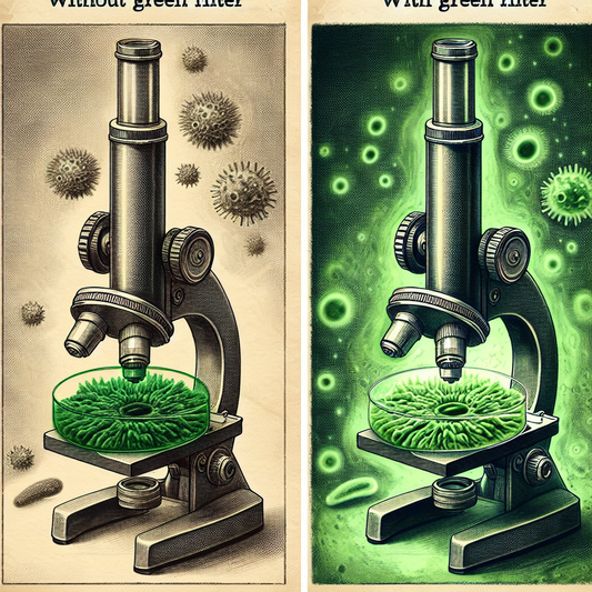 Why use a green filter in microscope?