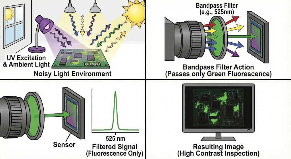 Bandpass filters for PCB Coating Inspection
