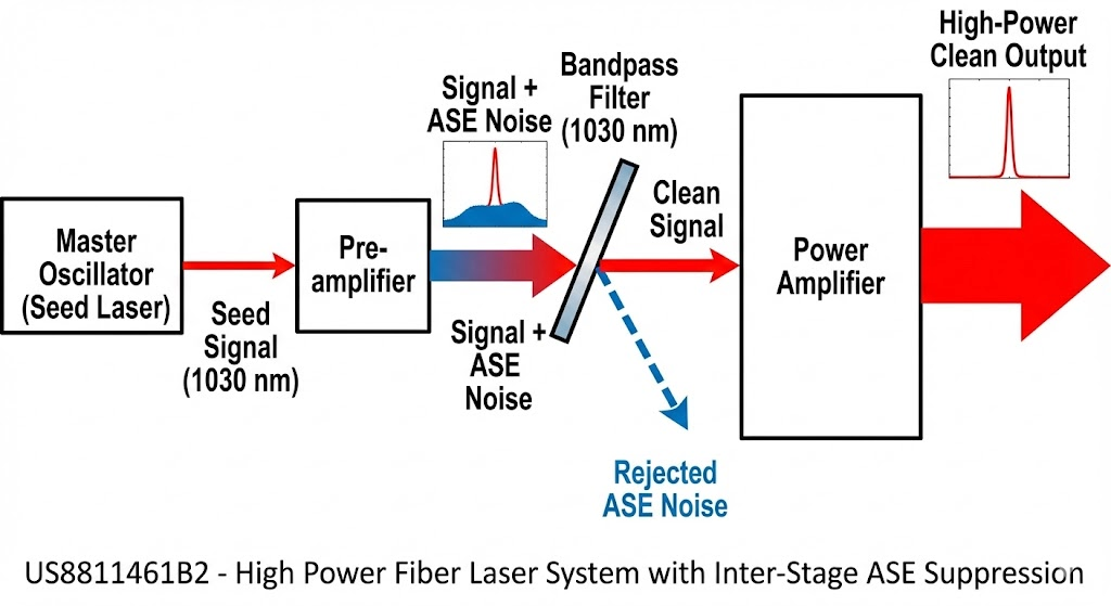 US8811461B2 - High power fiber laser system with ASE suppression