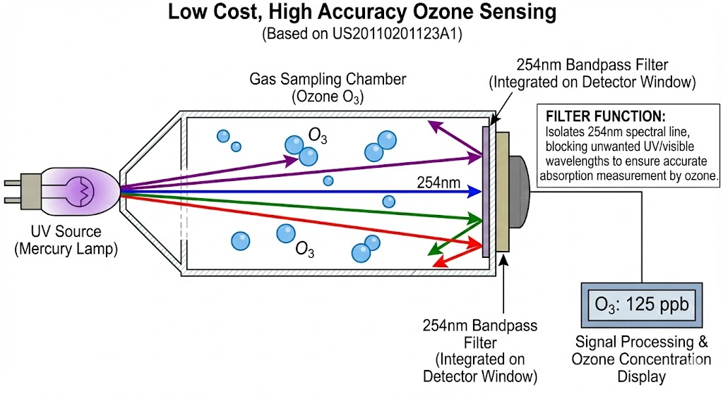 US20110201123A1 - Low Cost High Accuracy Ozone Sensing