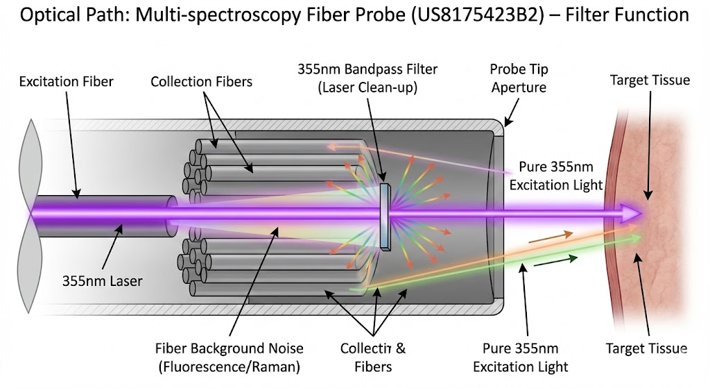 US8175423B2 - Multi-spectroscopy fiber probe (Raman/Fluorescence)