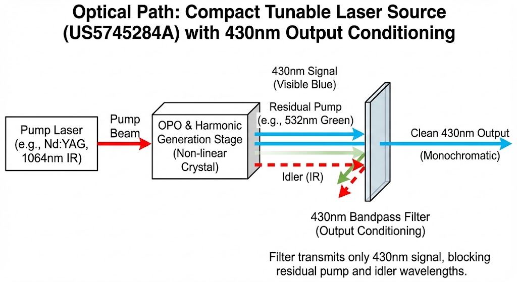 US5745284A - Compact, low cost, visible tunable laser source