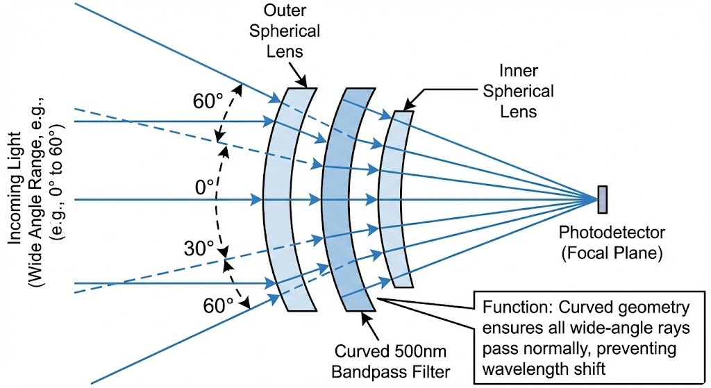 US4184749A - Wide angle narrow bandpass optical filter system