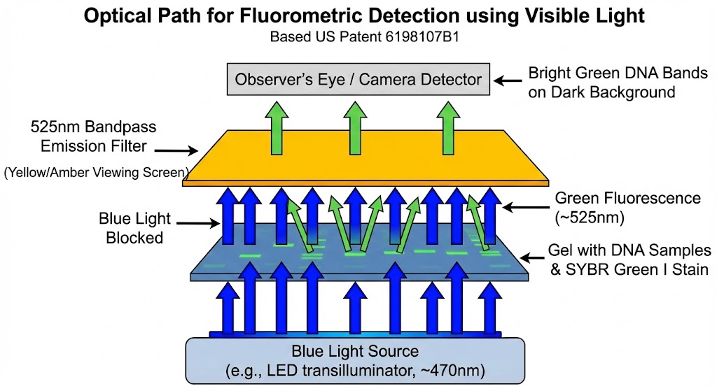 US6198107B1 - Fluorometric detection using visible light