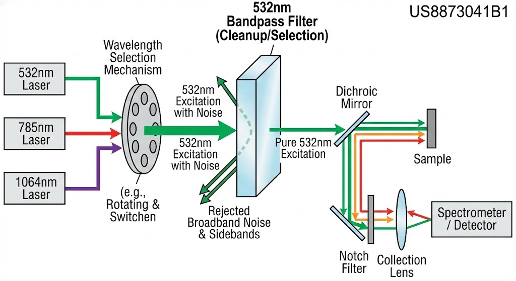 US8873041B1 - Raman spectroscopy using multiple excitation wavelengths