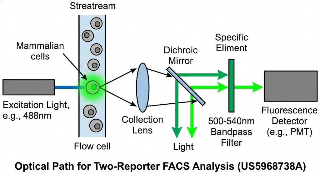 US5968738A - Two-reporter FACS analysis of mammalian cells using green fluorescent proteins