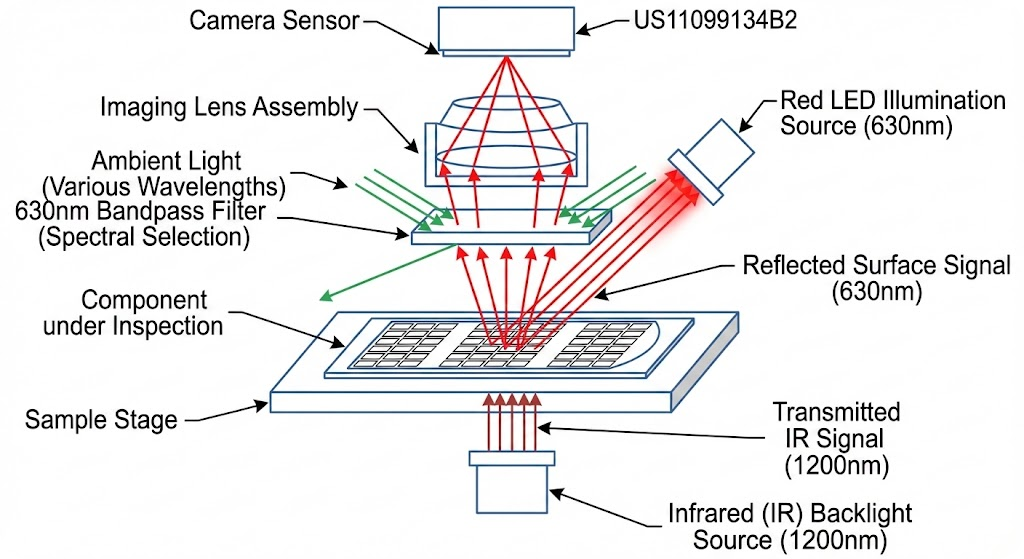 US11099134B2 Optical examination device and method for examining a component