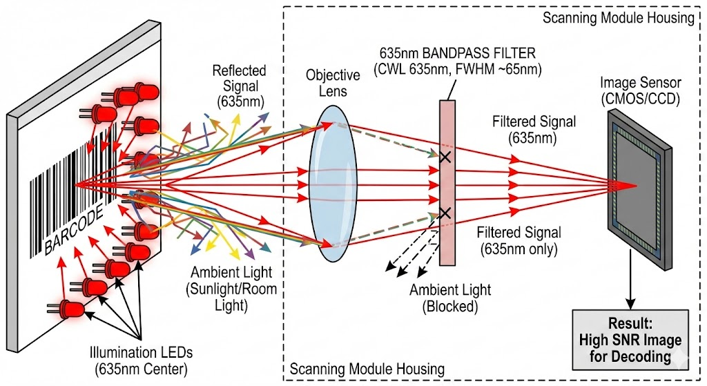 US8640960B2 - Optical filter for image and barcode scanning