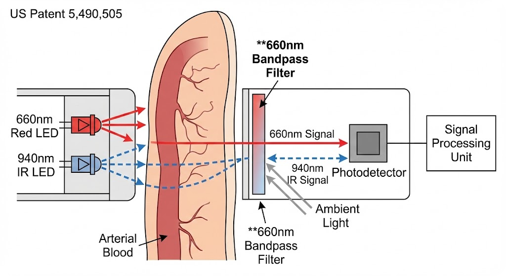 US Patent 5,490,505 - Signal processing apparatus and method (Pulse Oximetry context)