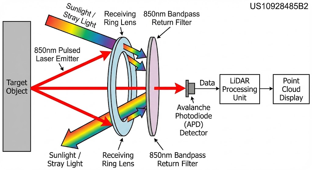 US10928485B2 - Lidar ring lens return filtering