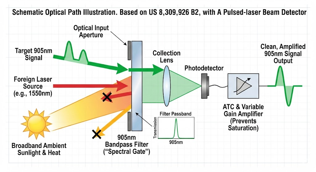 US 8,309,926 B2 - Pulsed-laser beam detector with improved sun and temperature effects compensation