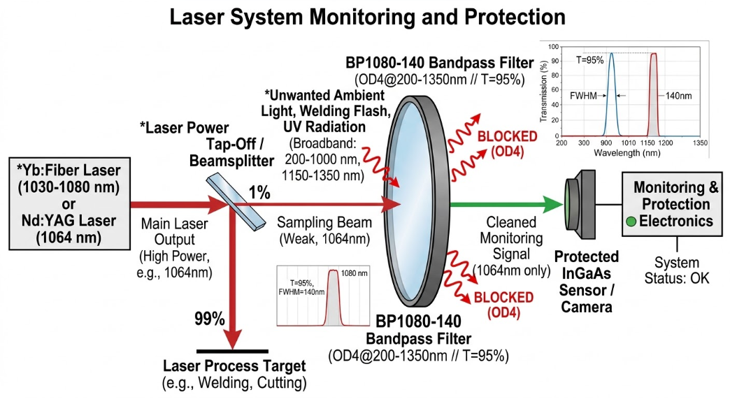 BP1080-140 Bandpass Filter - Laser System Monitoring and Protection