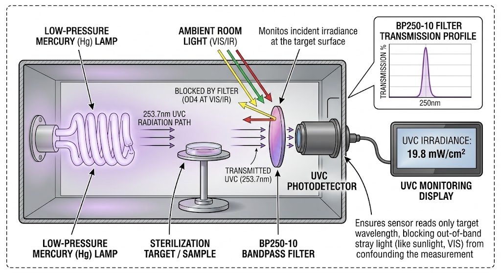 BP250-10 Bandpass Filter - UV Sterilization & Disinfection Monitoring