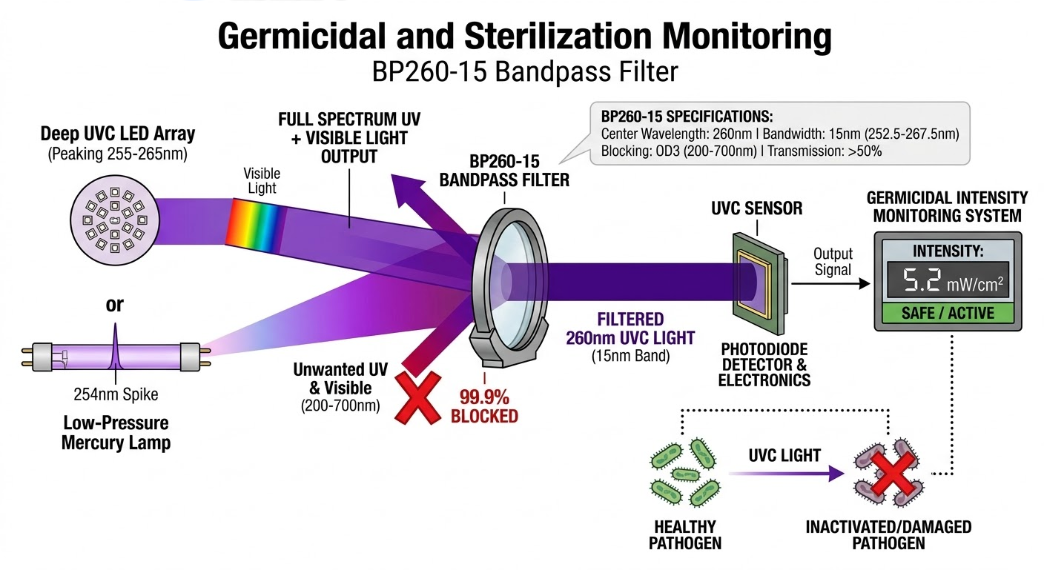 BP260-15 Bandpass Filter - Germicidal and Sterilization Monitoring