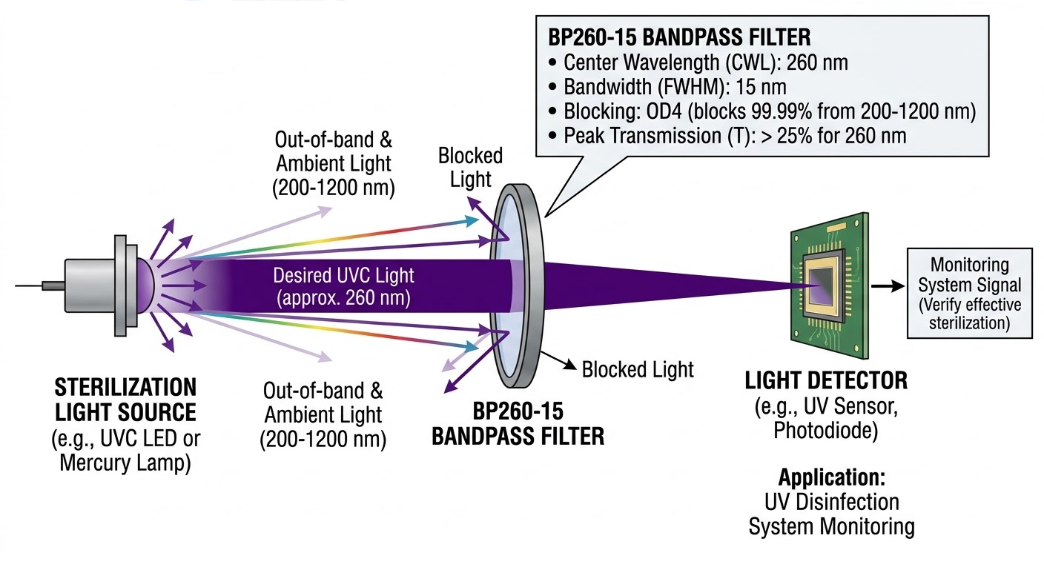 BP260-15 Bandpass Filter - UV Disinfection System Monitoring