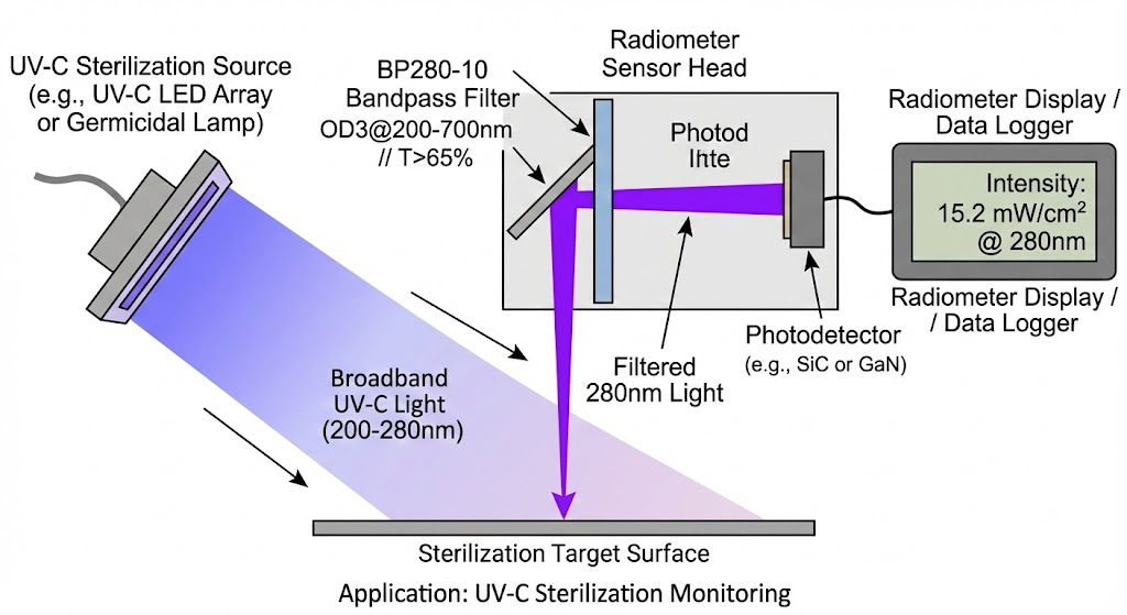 BP280-10 Bandpass Filter - UV-C Sterilization Monitoring
