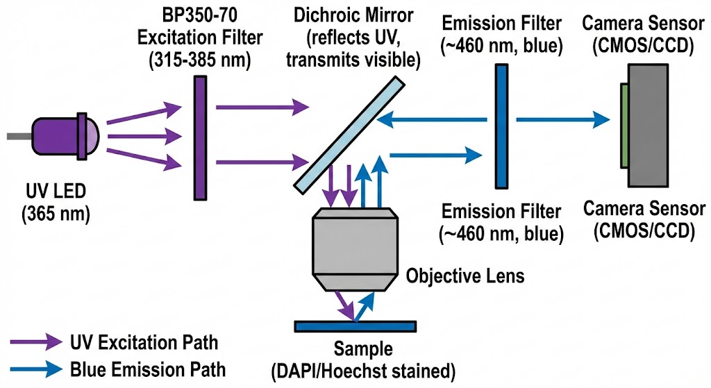 BP350-70 Bandpass Filter - UV Fluorescence Imaging (DAPI / Hoechst)