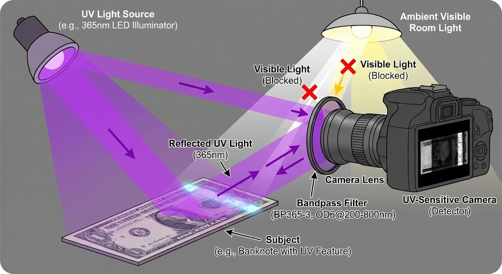 BP365-3 Bandpass Filter - UV Reflectance Imaging (Forensics & Inspection)