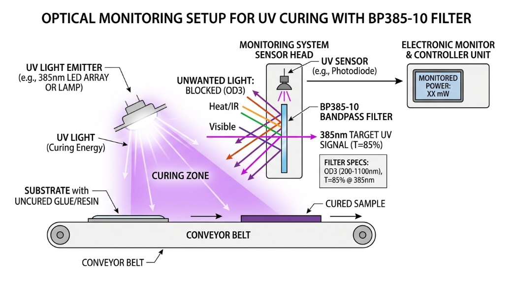 BP385-10 Bandpass Filter - Optical Monitoring for UV Curing Systems