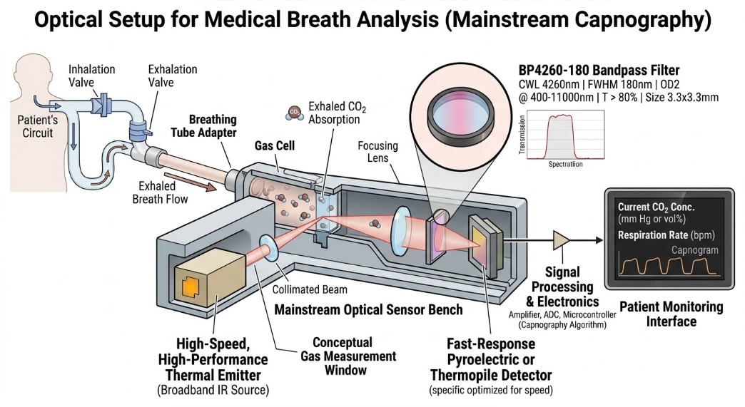 BP4260-180 Bandpass Filter - Medical Breath Analysis (Capnography)