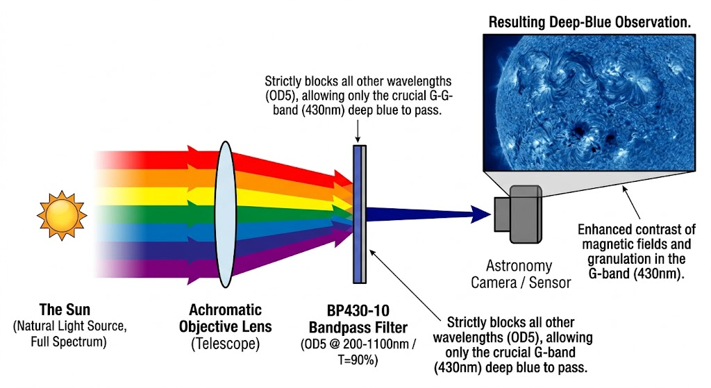 BP430-10 Bandpass Filter - Solar Astronomy (Observing the Sun's Surface)