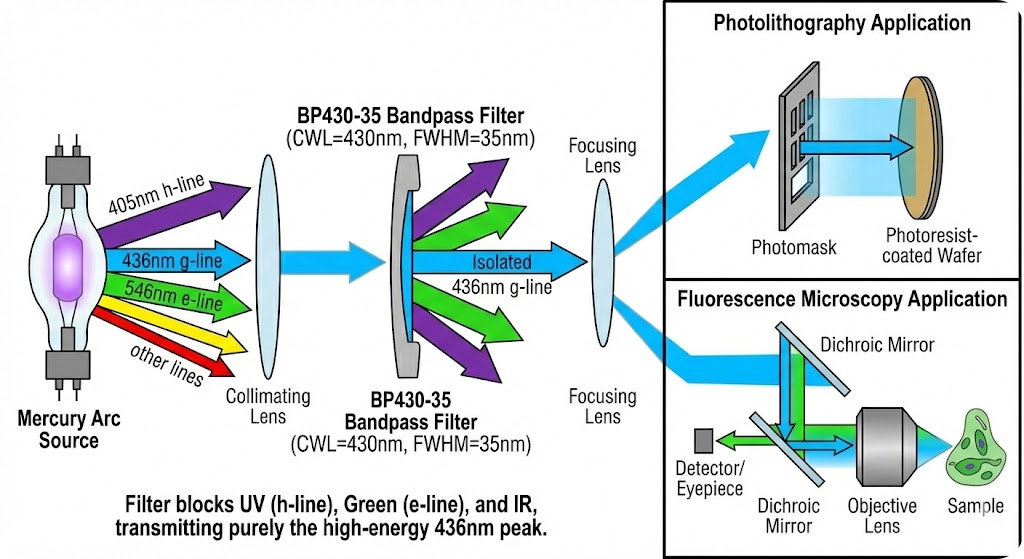 BP430-35 Bandpass Filter - Mercury Line Isolation (g-line)