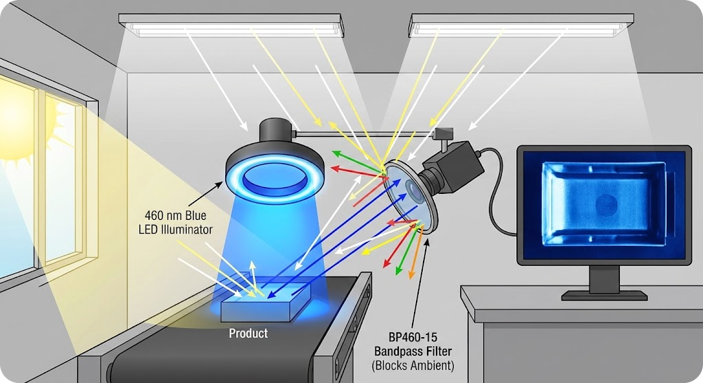 BP460-15 Bandpass Filter - Machine Vision & Industrial Inspection： Ambient Light Block