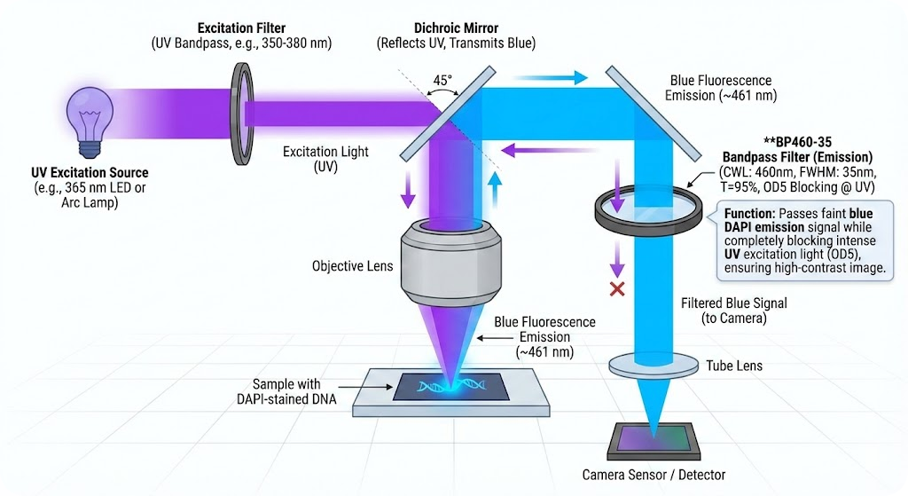 BP460-35 Bandpass Filter - Fluorescence Microscopy (DAPI Emission)