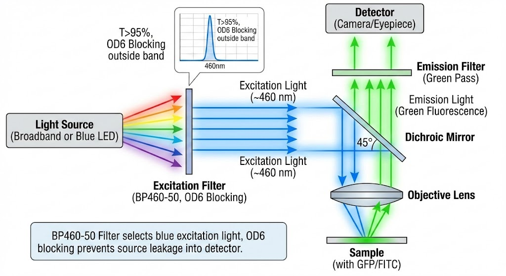 BP460-50 Bandpass Filter - Fluorescence Microscopy