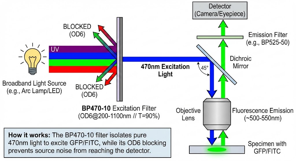 BP470-10 Bandpass Filter - Fluorescence Microscopy (Excitation Filter)