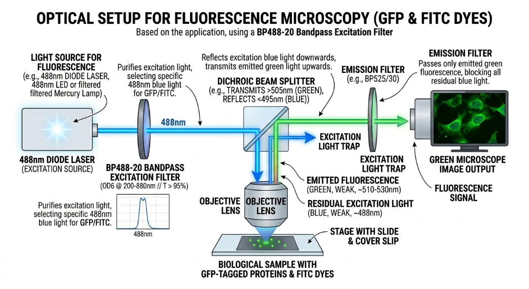 BP488-20 Bandpass Filter - Fluorescence Microscopy