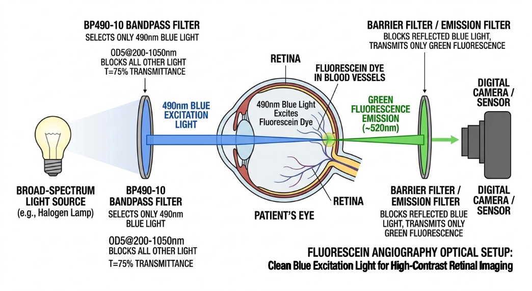 BP490-10 Bandpass Filter - Medical Eye Exams (Fluorescein Angiography)