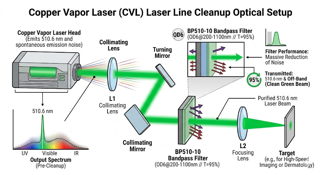 BP510-10 Bandpass Filter - Copper Vapor Laser Optics (Laser Line Cleanup)