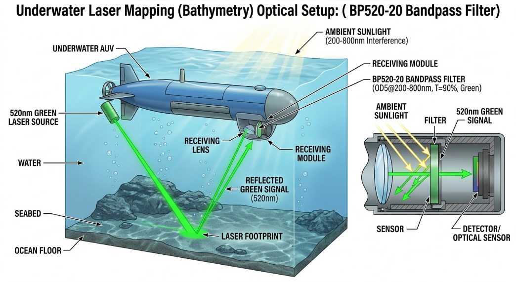 BP520-20 Bandpass Filter - Underwater Laser Mapping (Bathymetry)