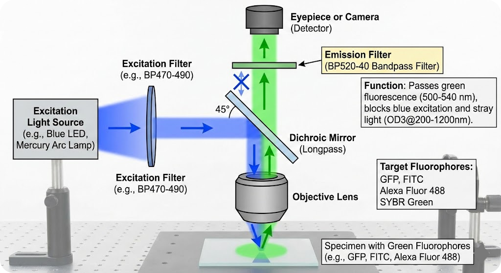 BP520-40 Bandpass Filter - Fluorescence Microscopy (Emission Filter)