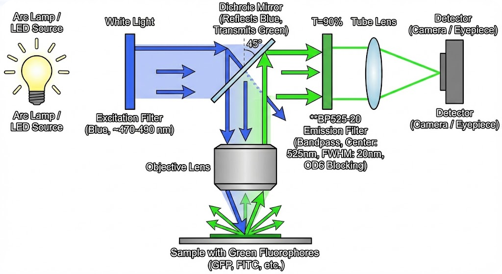 BP525-20 Bandpass Filter - Fluorescence Microscopy (Emission Filter)