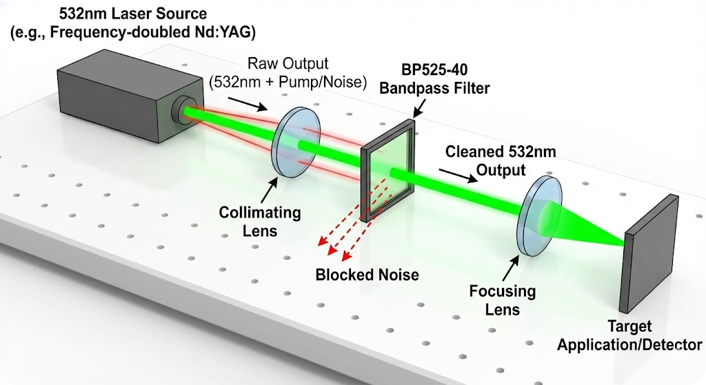 BP525-40 Bandpass Filter - Laser Line Clean-up or Isolation