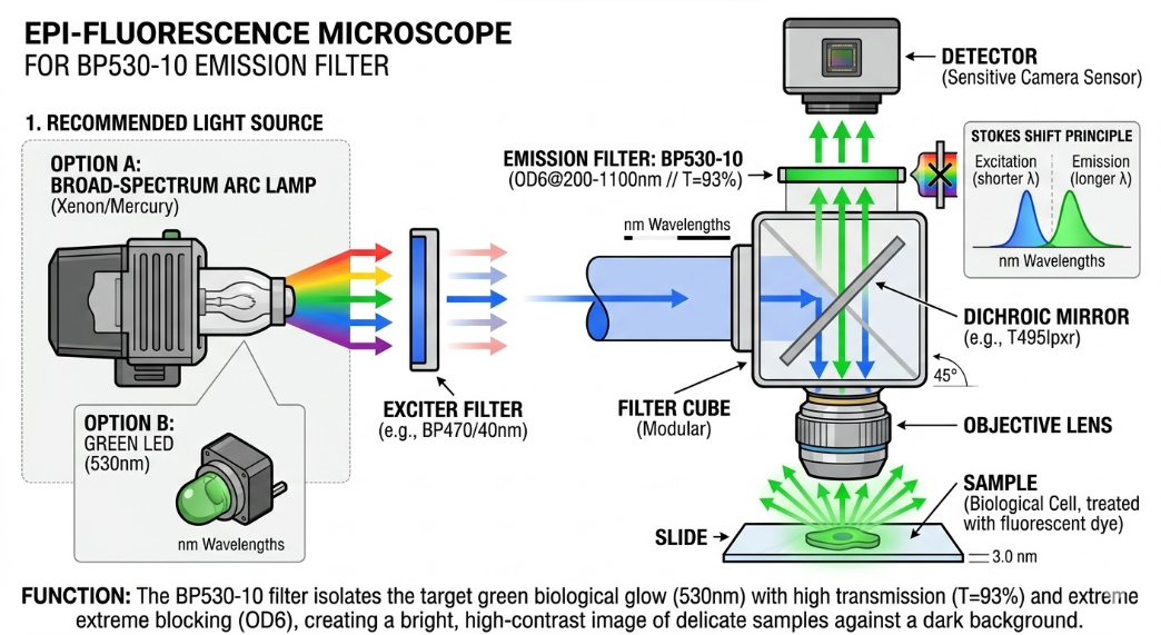 BP530-10 Bandpass Filter - Fluorescence Microscopy & Life Sciences