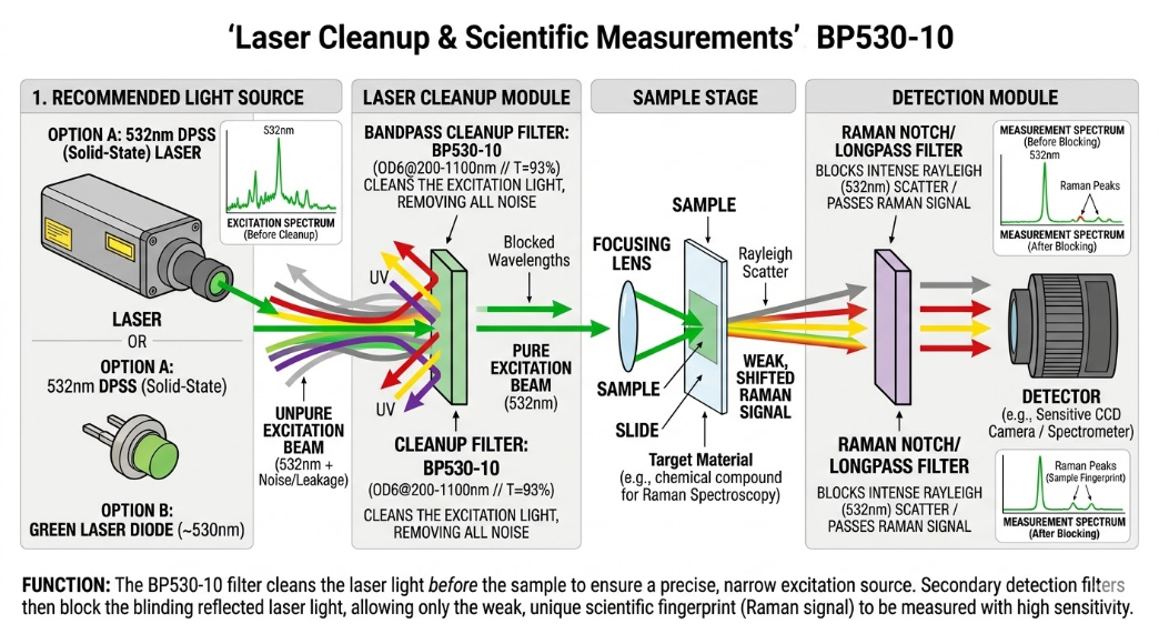 BP530-10 Bandpass Filter - Laser Cleanup & Scientific Measurements