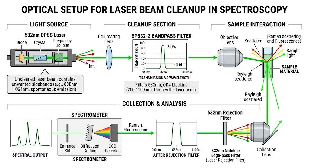 BP532-2 Bandpass Filter - Laser Beam Cleanup for Spectroscopy