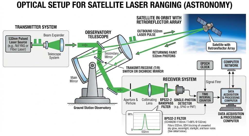 BP532-2 Bandpass Filter - Satellite Laser Ranging (Astronomy)